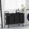 vidaXL Laundry Basket 3 Compartments with Wheels Black Oak