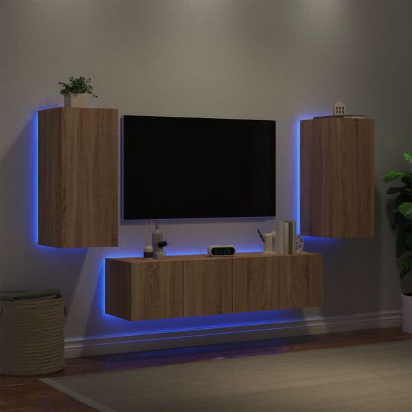 vidaXL 4 Piece TV Wall Units with LED Sonoma Oak Engineered Wood