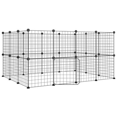 vidaXL 28-Panel Pet Cage with Door Black 35x35 cm Steel