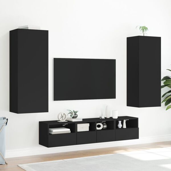 vidaXL TV Wall Cabinet Black 40.5x30x102 cm Engineered Wood