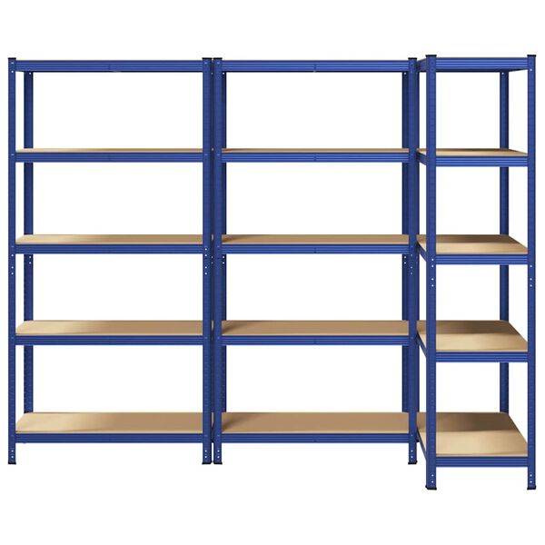 vidaXL 5-Layer Storage Shelves 3 pcs Blue Steel&Engineered Wood