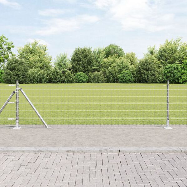 vidaXL Fence with Post Silver 0.4 x 25 m Steel