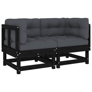 vidaXL Corner Sofas with Cushions 2 pcs Black Solid Wood Pine