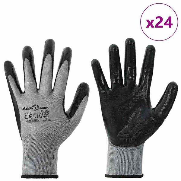 vidaXL Work Gloves 24 pcs Grey and Black 10 / XL Polyester
