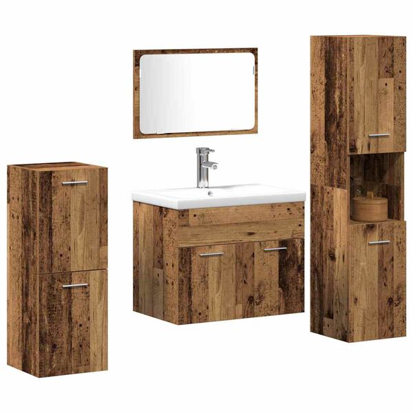 vidaXL Bathroom Furniture Set with Door 4 pcs Old Wood Engineered Wood
