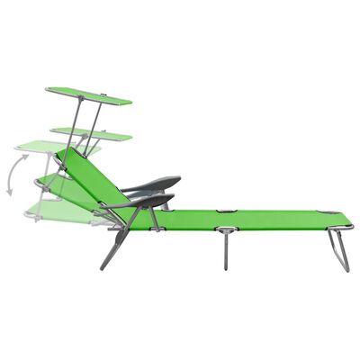 vidaXL Sun Lounger with Canopy Steel Green