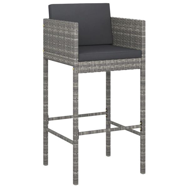 vidaXL Bar Stools with Cushions 2 pcs Grey Poly Rattan