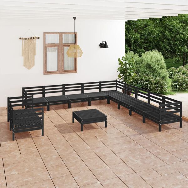vidaXL 12 Piece Garden Lounge Set Solid Wood Pine Black