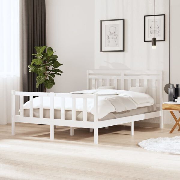 vidaXL Bed Frame without Mattress White King Size Solid Wood