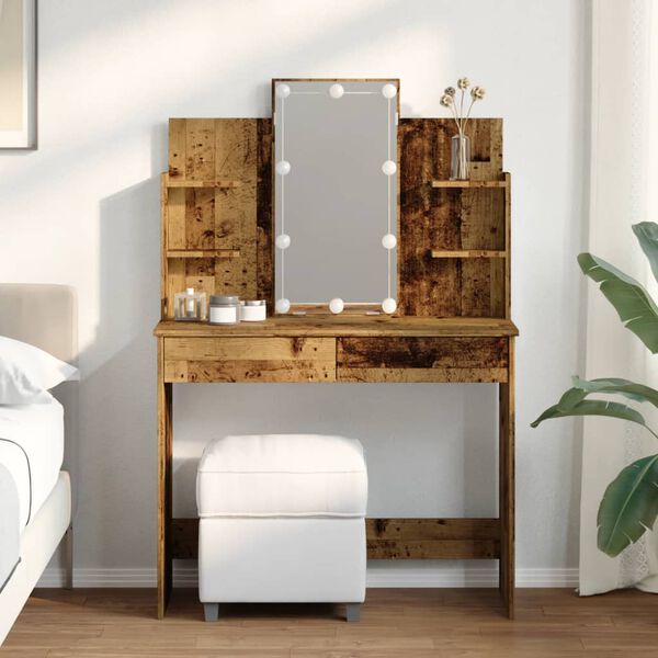 vidaXL Dressing Table with LED Lights Old Wood 96x40x142 cm