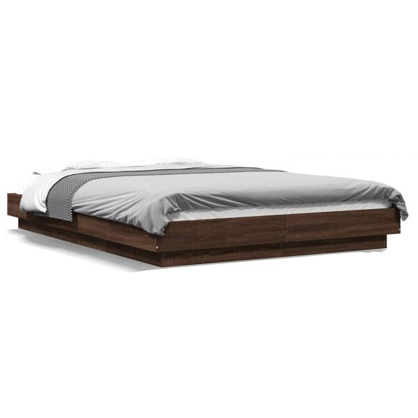 vidaXL Bed Frame with LED Lights without Mattress Brown Oak 140x200cm