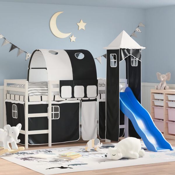 vidaXL Kids' Loft Bed with Tower without Mattress White&Black 90x190cm