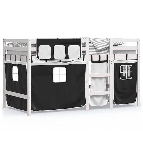 vidaXL Kids' Loft Bed with Curtains without Mattress White&Black 90x190 cm Single