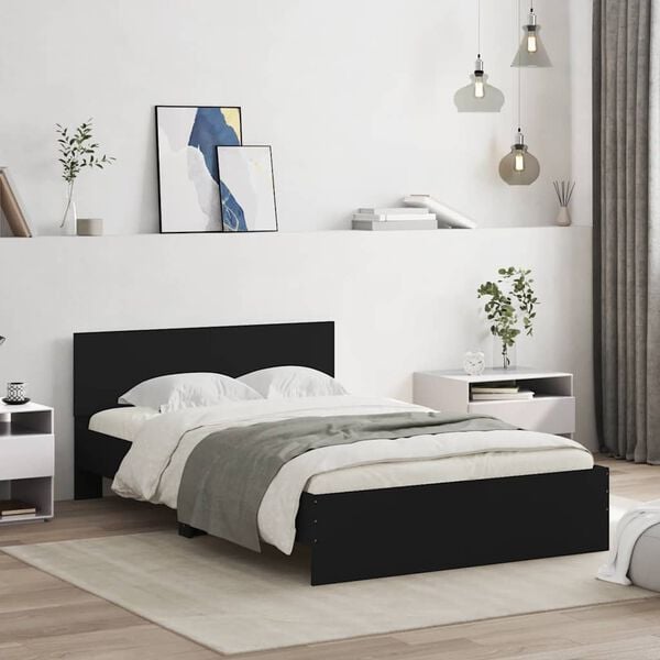 vidaXL Bed Frame with Headboard and LED Black 140x200 cm