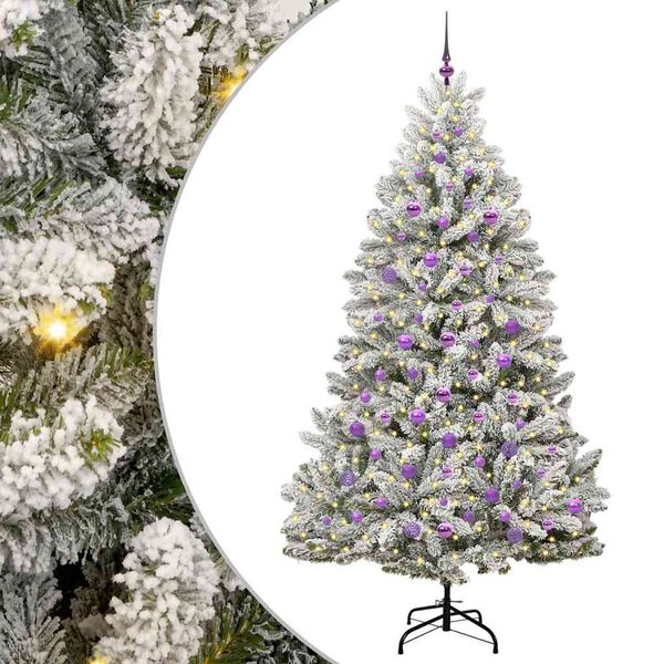 vidaXL Artificial Christmas Tree Green and White 210 cm PVC and Metal