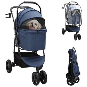 vidaXL Folding Pet Stroller Adjustable Blue 78 x 54 x 101 cm Polyester