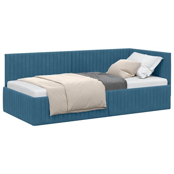 vidaXL Corner Bed Frame with Headboard Blue 90 cm x 200 cm Velvet
