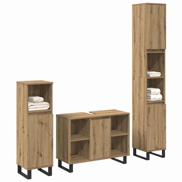 vidaXL Bathroom Furniture Set with Storage 3 pcs Brown Engineered wood