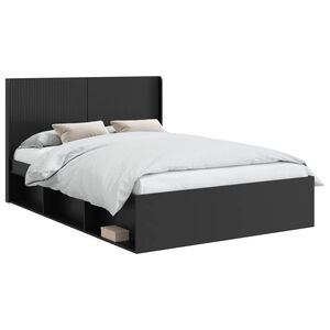 vidaXL Bed Frame with Storage and Headboard Black 135 x 190 cm