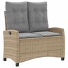 vidaXL Reclining Garden Bench with Cushions Beige Poly Rattan