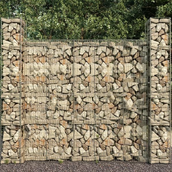 vidaXL Gabion Baskets 3 pcs Galvanised Steel 25x25x197 cm