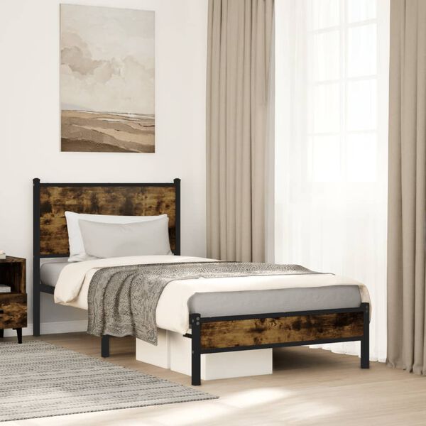 vidaXL Metal Bed Frame without Mattress Smoked Oak 80x200 cm