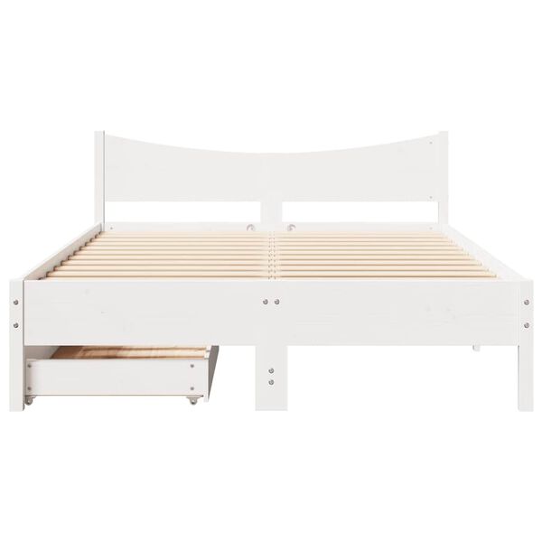 vidaXL Bed Frame with Drawers White 120x190 cm Small Double Solid Wood Pine