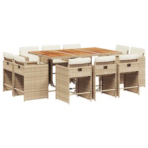 vidaXL 11 Piece Garden Dining Set with Cushions Beige Poly Rattan