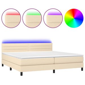 vidaXL Box Spring Bed with Mattress&LED Cream 200x200cm Fabric