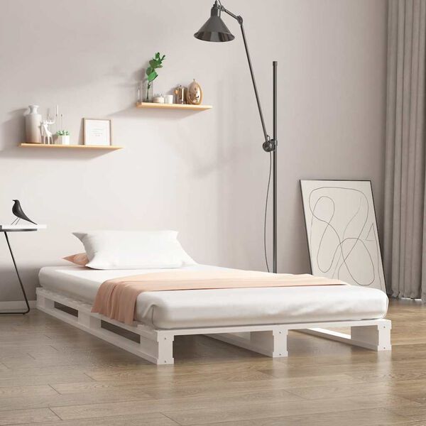 vidaXL Pallet Bed without Mattress White Single Solid Wood