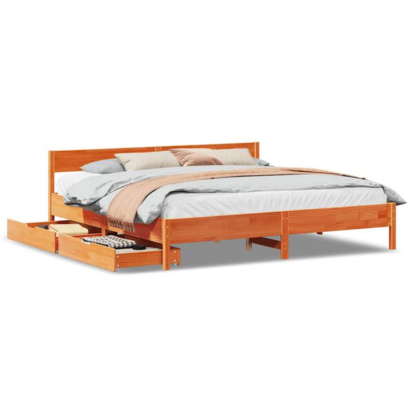 vidaXL Bed Frame without Mattress Wax Brown 200x200 cm Solid Wood Pine