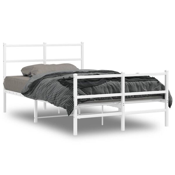 vidaXL Metal Bed Frame without Mattress with Footboard&nbsp;White 120x190cm