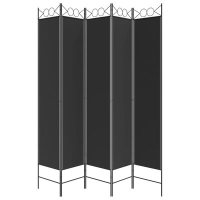 vidaXL 5-Panel Room Divider Black 200x220 cm Fabric