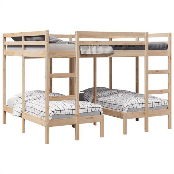 vidaXL Triple Bunk Bed Frame 160x200/80x160 cm Solid Wood Pine