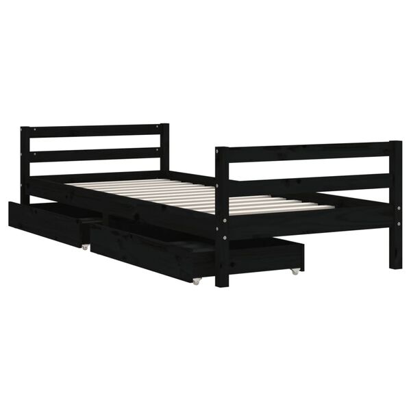 vidaXL Kids Bed Frame with Drawers Black 90x190 cm Solid Wood Pine