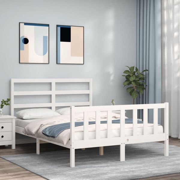 vidaXL Bed Frame without Mattress White Double Solid Wood Pine