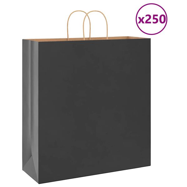 vidaXL Paper Bags 250 pcs with Handles Black 45x17x48 cm