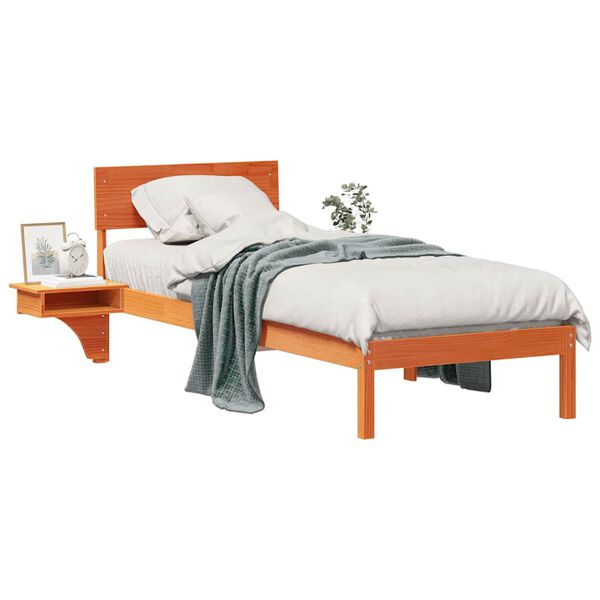 vidaXL Bed Frame with Headboard Wax Brown 75 x 190 cm Solid Pine Wood