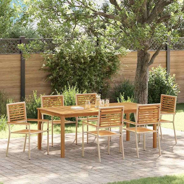 vidaXL Garden Dining Set 7 pcs Beige Solid Acacia Wood