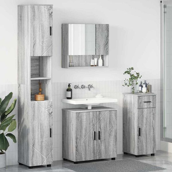 vidaXL Bathroom Furniture Set with Drawer with Door 4 pcs Grey Sonoma
