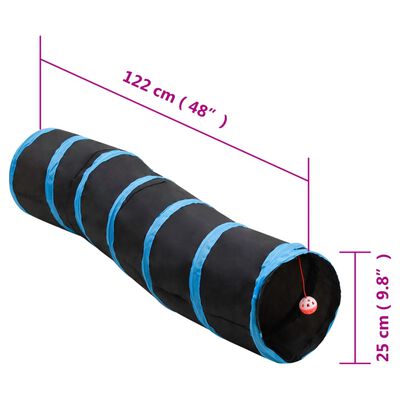 vidaXL S-shaped Cat Tunnel Black and Blue 122 cm Polyester