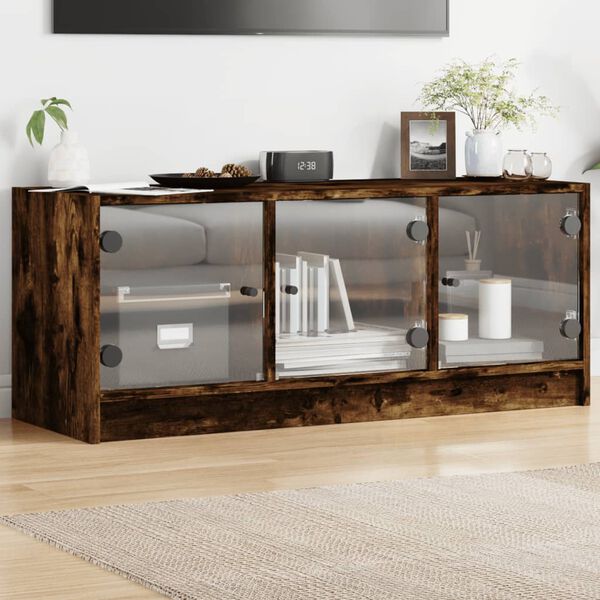 vidaXL TV Cabinet with Glass Doors Smoked Oak 102x37x42 cm