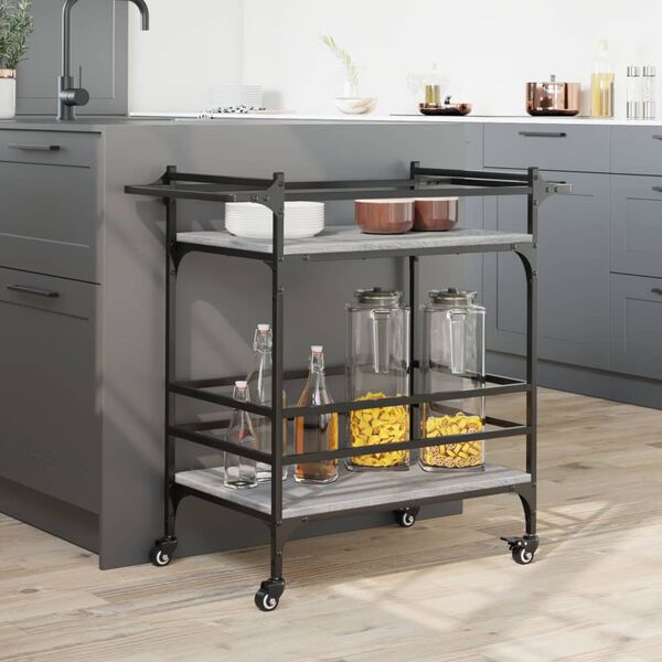 vidaXL Kitchen Trolley Grey Sonoma 82x40x78.5 cm Engineered Wood
