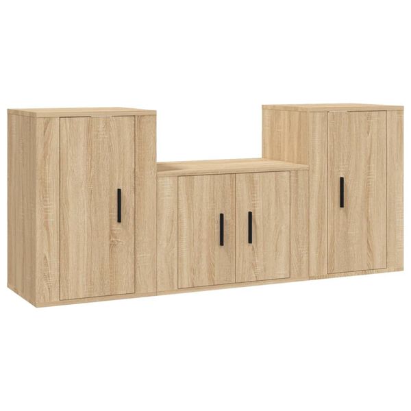 vidaXL 3 Piece TV Cabinet Set Sonoma Oak Engineered Wood