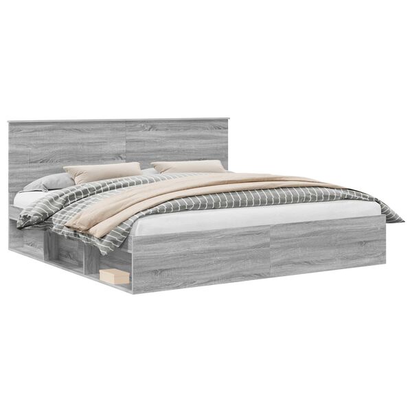 vidaXL Bed Frame Grey Sonoma 200 x 200 cm Solid Pine Wood