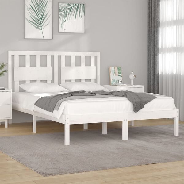 vidaXL Bed Frame without Mattress White Solid Wood Double