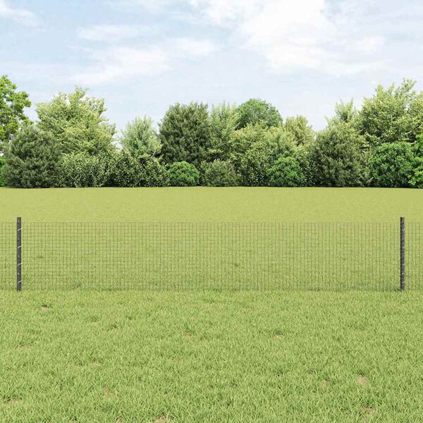 vidaXL Fence with Post Grey 0.4 x 100 m Steel and PVC