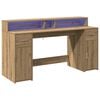 vidaXL Desk with LED Lights Artisian Oak 160x55x91 cm Engineered Wood