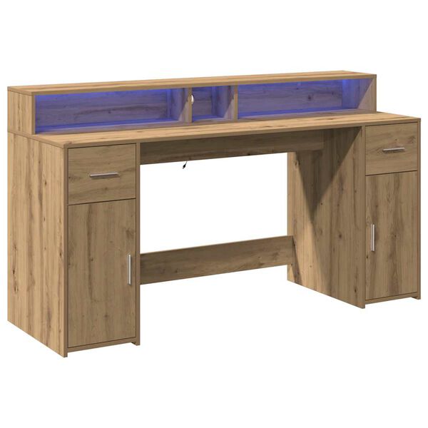 vidaXL Desk with LED Lights Artisian Oak 160x55x91 cm Engineered Wood