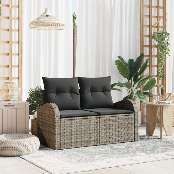 vidaXL Garden Sofa Grey 124 x 62 x 69cm Poly Rattan